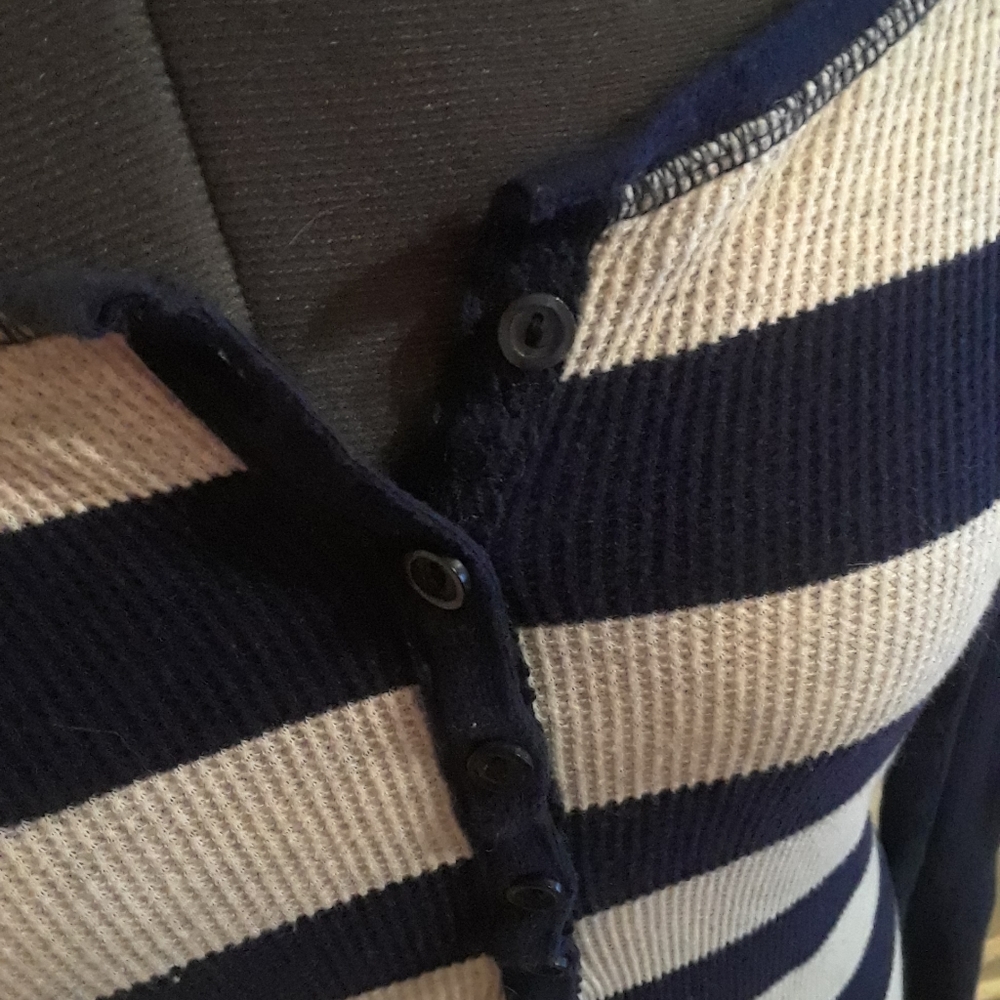 SO Navy Blue Striped Waffle Long Sleeved Shirt - Picture 6 of 13